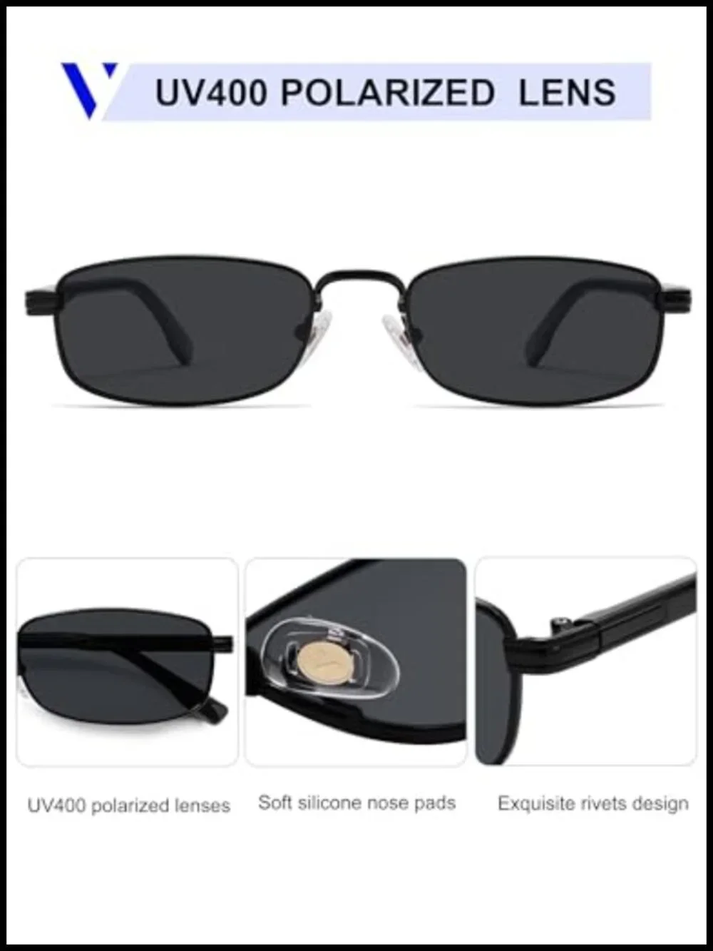 Small Rectangular Polarized Sunglasses Gold Frame TAC Lens UV Protection